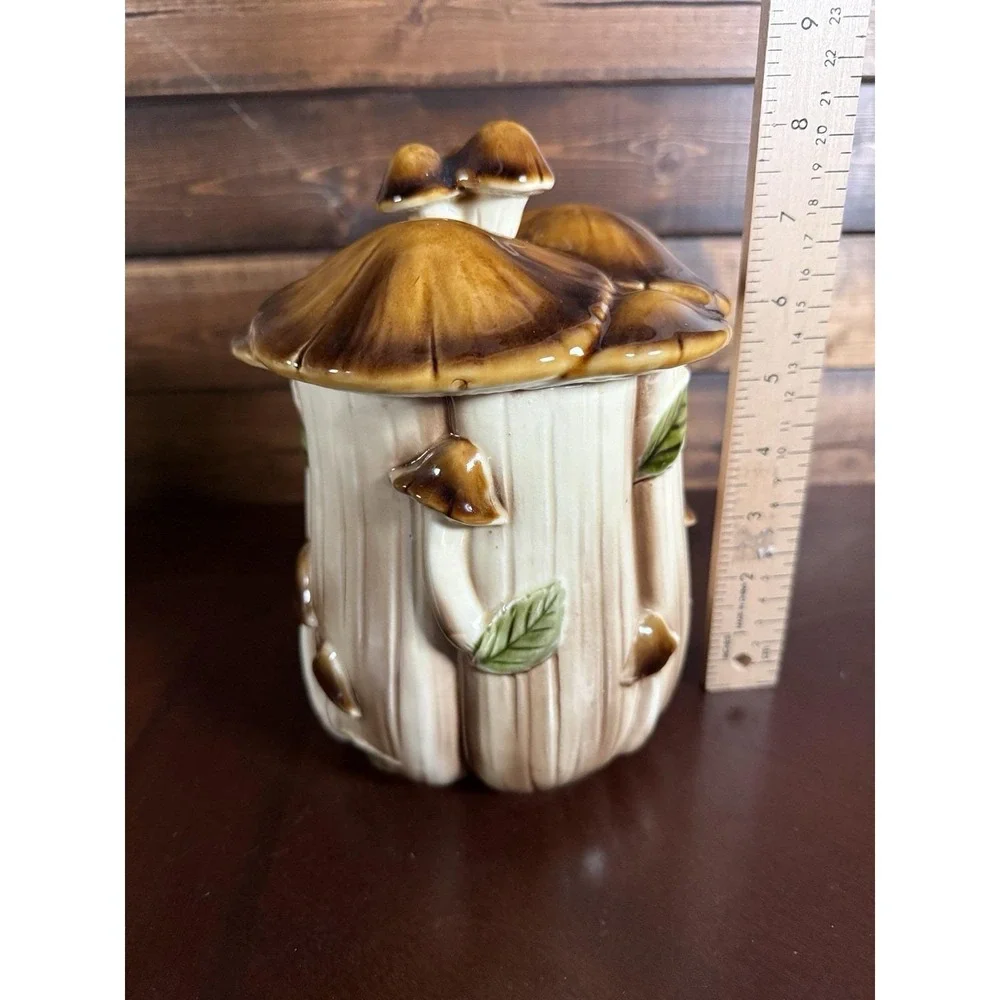 Vintage Homco Ceramic Mushroom Canisters Set Of 3 Small, Medium & Large
